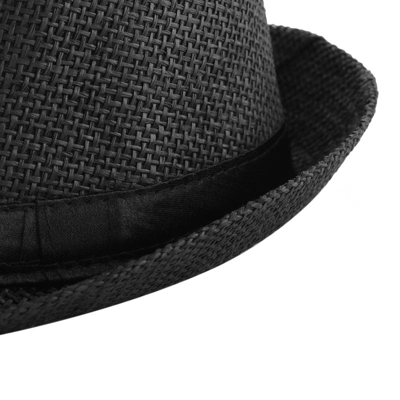 FALETO Unisex Summer Panama Straw Fedora Hat Short Brim Beach Sun Cap Classic (#01 Black) - Image 5